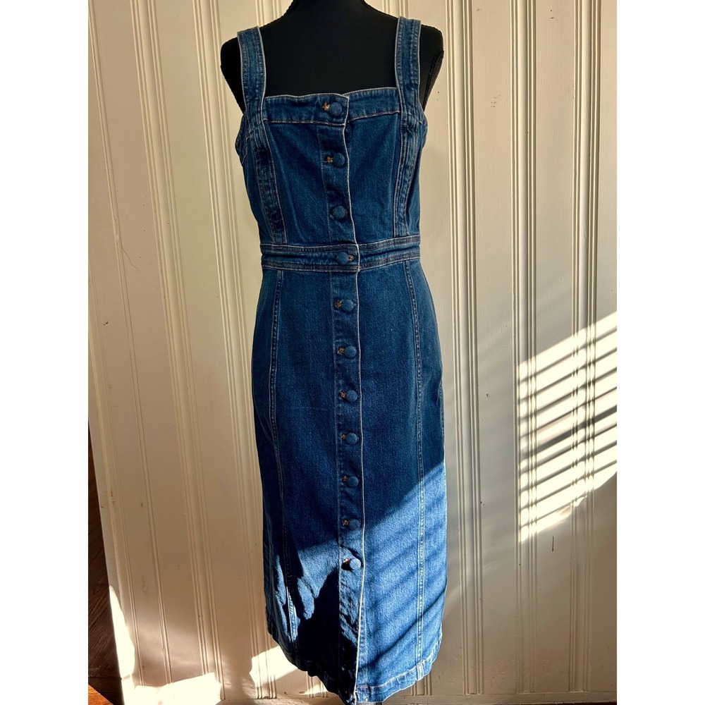 Madewell Denim Sz 8 Jean Button Midi Overall Jumper Cowgirl Cottagecore Dress - Picture 4 of 11